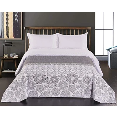 Afbeelding van DecoKing 77207 sprei 220 x 240 cm staal zilver wit antraciet bedsprei tweezijdig stiksel Alhambra