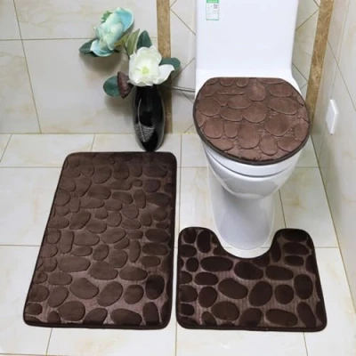 Afbeelding van ele ELEOPTION 3 delige antislip badmatset op voetstuk, toiletdekselafdekking, ademende traagschuim badmatten zacht comfortabel waterabsorberend toilet badkamertapijt (bruin)
