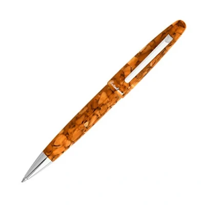 Afbeelding van Esterbrook Balpen uit de Estie serie, gemaakt van acryl, gemarmerd barnsteenbruin met zilveren details, een draaimechanisme, uitgerust zwarte inkt, E439