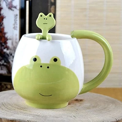 Afbeelding van Arawat Grappige kikkermok Leuke koffiemok Kikker theekop Keramiek met lepel en onderzetter 420 ml Kikkermokkop Espressokopjes Koffiekop Cappuccinokop Verjaardagscadeau