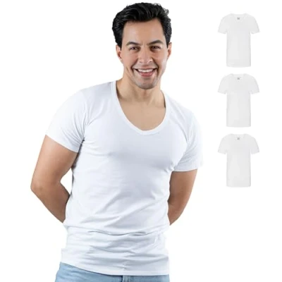 Afbeelding van SKIPPER 3 pack heren T shirt met diepe V hals I Stretch basic shirts in wit onderhemd van 95% katoen &amp; 5% elastaan ​​business voor OEKO TEX gecertificeerd