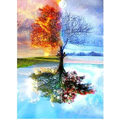 Afbeelding van MXJSUA DIY 5D diamond Painting Kit, art full drill Crystal Embroidery Cross Stitch Magic Tree Reflection Arts Craft for Canvas Wall Decor