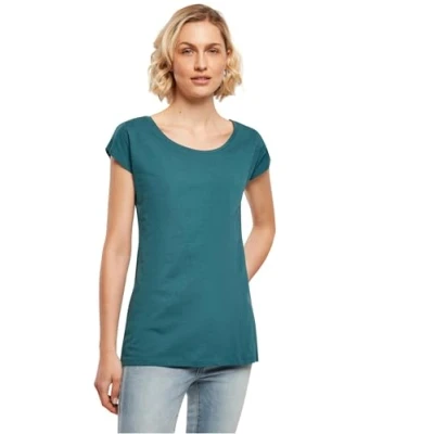 Afbeelding van Build Your Brand Dames T shirt met brede hals, teal, 4XL