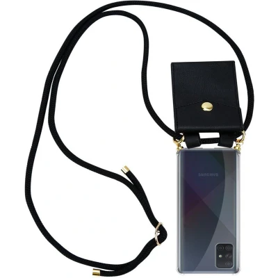 Afbeelding van Cadorabo Hoesje geschikt voor Samsung Galaxy A51 4G / M40s in ZWART Silicone Mobiele telefoon ketting beschermhoes met gouden ringen, koordriem en afneembare etui