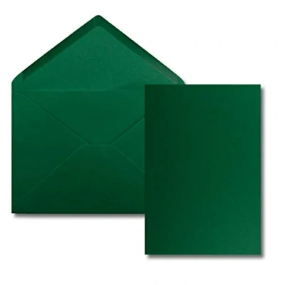 Afbeelding van kaarten met enveloppenset enkele DIN A5 (14,8 x 21 cm) donkergroen enveloppen C5 15,4 22 cm nat plakrand
