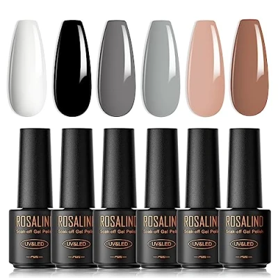 Afbeelding van ROSALIND Semi Permanente Nagellak, 6 Kleuren Mini Nagellak Permanent, UV, LED, Soak, Gel, Set19