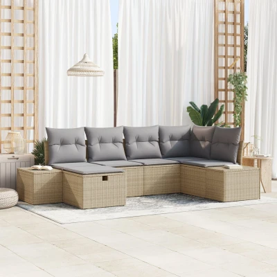 Afbeelding van vidaXL 6 delige Tuin Sofaset met Kussens Beige Poly Rattan