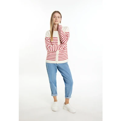 Afbeelding van DREIMASTER Maritim Dames Cardigan XL/XXL / Off White Rood 42% Polyacryl 30% Polyester 28% Nylon