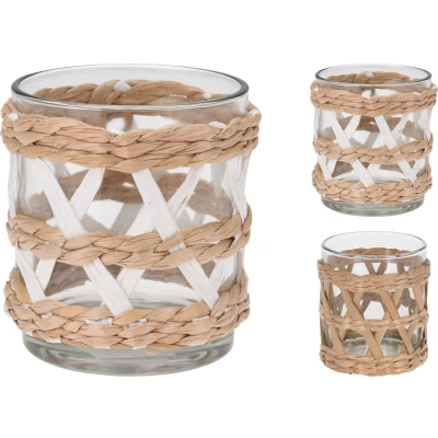Afbeelding van Theelichthouder Glas met Wilg 7 x 8 cm Bruin