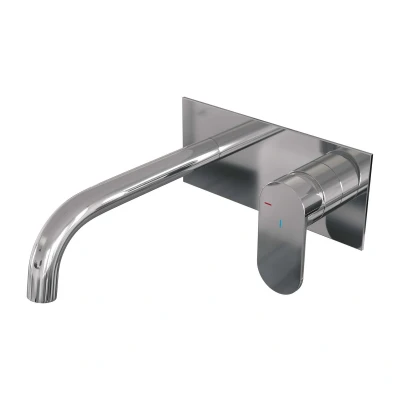 Afbeelding van Brauer Chrome Edition Wastafelmengkraan inbouw gebogen uitloop links hendel breed plat afdekplaat model C 1 chroom