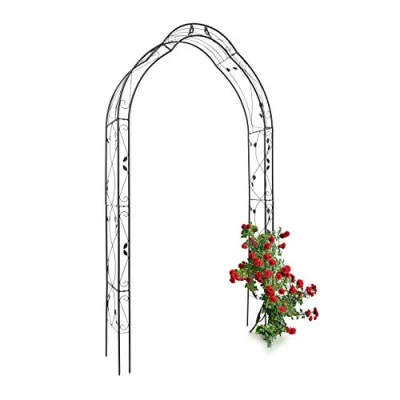 Afbeelding van Relaxdays rozenboog versierd met vogel rankhulp tuinboog klimplanten ijzer zwart