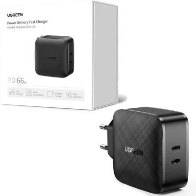 Afbeelding van Ugreen wandlader 2x USB Type C 66W Power Delivery 3.0 Quick Charge 4.0+ zwart (CD216)