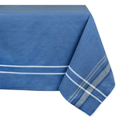 Afbeelding van DII Franse Stripe Tafelblad Collectie Boerderij Stijl Eettafel Linnen Tafelkleed, 60x120, Blauw Chambray