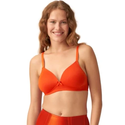 Afbeelding van Naturana® Zachte draadloze beha met cup [cup A D] Optimale pasvorm &amp; maximale ondersteuning door gesneden ontwerp en brede bandjes T shirt damesbeha zonder beugel, Oranje Saffraan, 80C