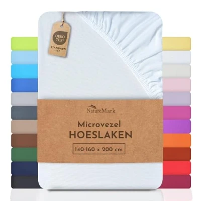 Afbeelding van NatureMark speciale aanbieding!!! Microvezel SPANNBETTLAKEN voor een prijs! vele maten en kleuren merkartikelen (140x200 160x200 cm, wit)
