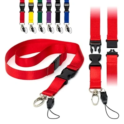Afbeelding van Rode afneembare 2 cm platte lanyards met gesp, veiligheid breakaway pull, metalen clip en lus string ID badgehouders lanyard nekband by LanyardsTomorrow Pack van 10