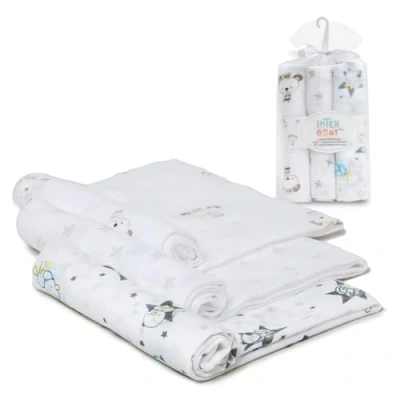 Afbeelding van Interbaby Hydrofiele Doeken 80 Cm Katoen Wit/grijs 3 Stuks