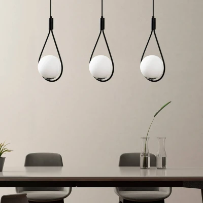 Afbeelding van Hanglamp afdeklus 3 lampen op een rij Bulla Metaal Glas Zwart Opaal Menzzo