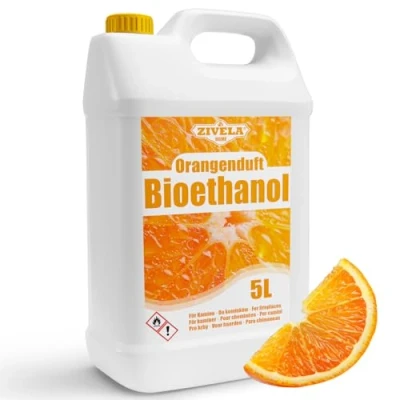 Afbeelding van Bioethanol 96,6% 5 liter, biologische alcohol, oranjegeur 96,6%, bio ethanol voor open haard, tafelhaard, sinaasgeur, schone verbranding, zonder rook, levendige en stabiele vlam