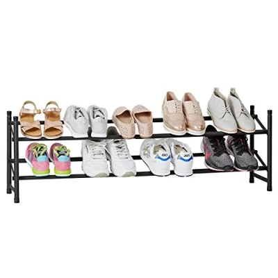 Afbeelding van Love it Store Loft metalen schoenenrek Smal, open schap voor maximaal 10 paar schoenen Uitschuifbaar, stapelbaar, stabiel Mat zwart