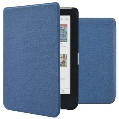Afbeelding van Kobo Clara BW Hoes: imoshion Canvas Sleepcover Bookcase zonder stand Bookcase,Sleepcover Donkerblauw Kunstleder E Reader Hoezen