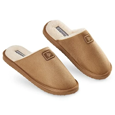 Afbeelding van Dunlop herenpantoffels met open achterkant, comfortabele pantoffels van traagschuim voor heren, rubberen zool, slipvaste schoenen binnen en buiten, cadeaus bruin, 43.5 EU