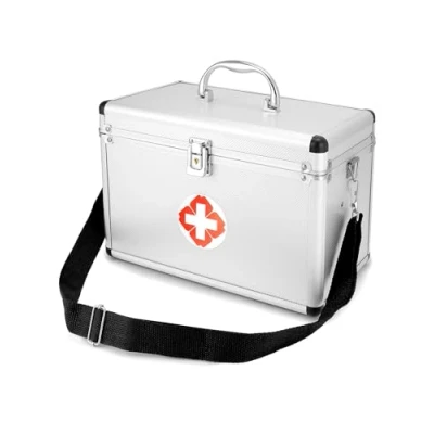 Afbeelding van QWORK® medicijnopslag, aluminium medicijndoos, 305 * 165 200mm, met handvat en draagriem, afsluitbaar