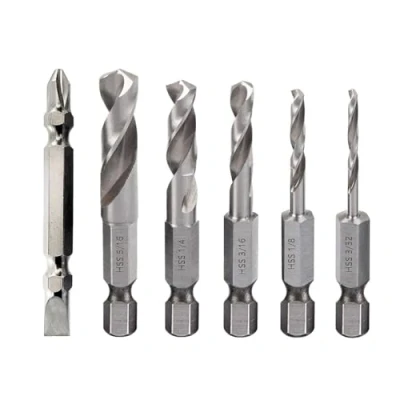 Afbeelding van Borenset, metaalboorset, 5 delig 1/4 inch snelwissel zeskant schacht metaalboor korte boorset HSS M2, stompe voor metaal, 3/32, 1/8, 3/16, 1/4, 5/16 + schroevendraaier