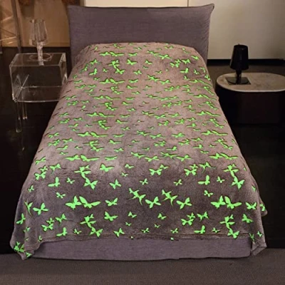 Afbeelding van KANGURU SINGLE BED GLOW Butterflies, fleece microvezeldeken voor eenpersoonsbed zachte flanellen fluwelen deken, Grijs, 130x230cm