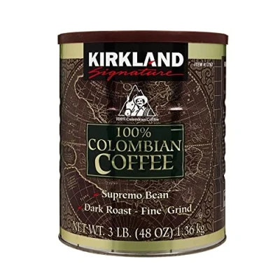 Afbeelding van Kirkland Signature Supremo Bean Dark Roast Fine Grind koffiefilter, 100% Colombiaans 1,36 kg