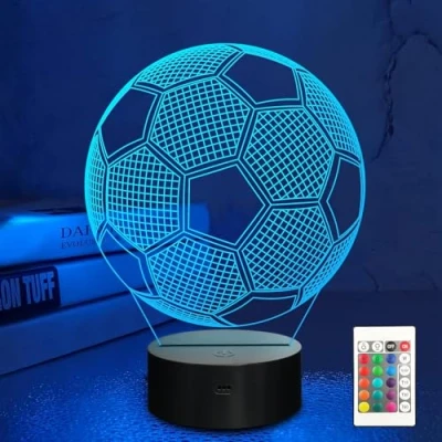 Afbeelding van MOUJUCHI voetbal licht, 3D illusie nachtlamp nachtlampje 16 kleuren veranderen met afstandsbediening, ideale geschenken voor kinderen jongens