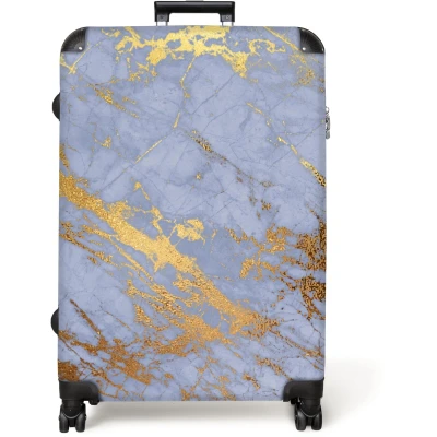 Afbeelding van NoBoringSuitcases.com® Koffer groot Reiskoffer lichtgewicht Marmer Patronen Blauw Goud Rolkoffer met 4 wielen Grote trolley XL 98 liter bagage