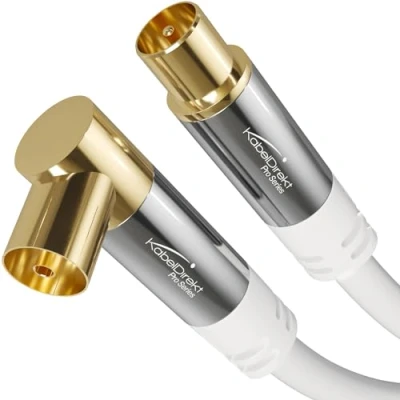 Afbeelding van KabelDirekt Antennekabel 3 m wit (75 Ohm, 90 haakse coax bus W &gt; rechte stekker M, kabel geschikt voor tv, HDTV, radio, DVB T2, C, S, S2, stekker)