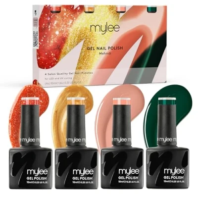 Afbeelding van Mylee Gel Nagellak Set 4x10ml [Mehndi] UV/LED Soak Off Nail Art Manicure Pedicure, Professioneel, Salon &amp; Thuisgebruik [Unveiled Collection] Langdurig en gemakkelijk aan te brengen