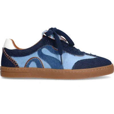 Afbeelding van Sacha Dames Blauwe suède sneakers met denim details Maat 37