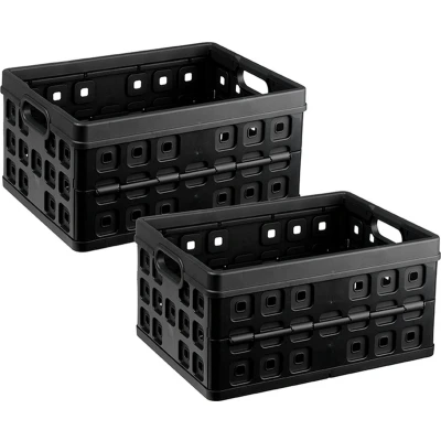 Afbeelding van Square vouwkrat 32L zwart Set van 2