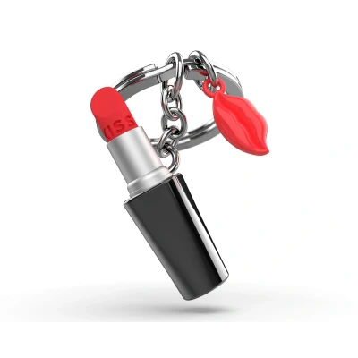 Afbeelding van METALMORPHOSE sleutelhanger met lippenstift, Glamour voor dames, cadeau Rood, Eén maat