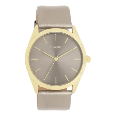 Afbeelding van Goudkleurige OOZOO horloge met taupe leren band C11333