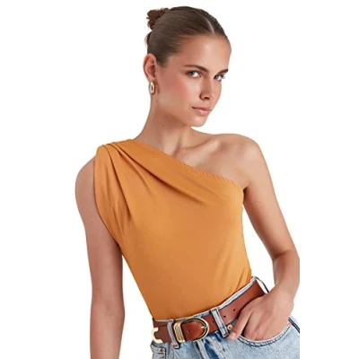 Afbeelding van Trendyol Gedroogde Roze Asymmetrische Kraag Flexibele Gebreide Body Met Drukknopen Vanaf De Onderkant Twoss22Bd00014
