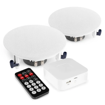 Afbeelding van Versterker met Bluetooth en 2 plafondspeakers voor terras, tuin, etc.