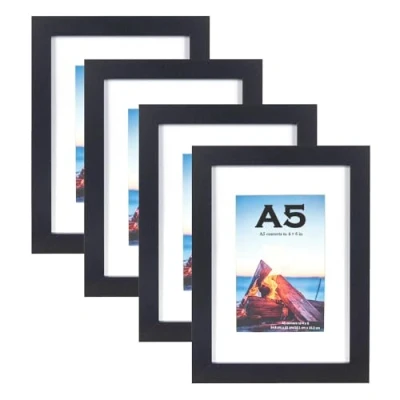 Afbeelding van Scholar Tree Zwarte A5/21x14,8 cm fotolijsten, set van 4, houten fotolijsten voor vrijstaand en wandmontage