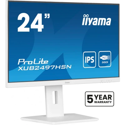 Afbeelding van iiyama Prolite XUB2497HSN W2 60,5 cm 23,8 inch Full HD 100Hz HDMI DP in/Out DaisyChain USB3.2 USB C Dock 65W LAN Slim Line hoogteverstelling draaibaar adaptieve synchronisatie wit