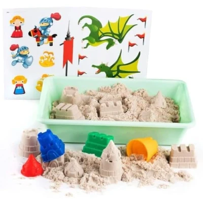 Afbeelding van GenioKids Sensorisch zand, 1 kg, Set Kasteel Natuurlijk Zand Zandklei Magisch Accessoires and Zandbak Kneedzand Toverzand Kerstcadeaus voor Kinderen Speelgoed 3 4 5 6 jaar