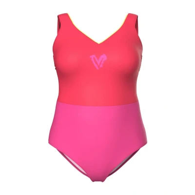 Afbeelding van Ulla Popken Glitter TRIM Badpak, Dames, Maat: 42, Red fuchsia