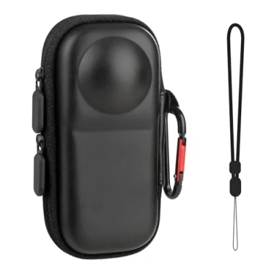 Afbeelding van GlasFlength Tas voor Insta360 X4 camera, PU harde schaal, draagtas, kleine reistas, waterafstotend, draagbare opbergtas, lensbeschermhoes met polsriem, karabijnhaak (zwart), zwart, modern
