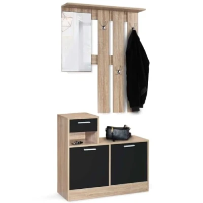 Afbeelding van Entree garderobe met spiegel PAULIN design beuken zwarte deuren