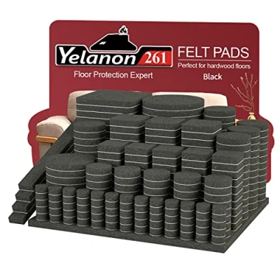 Afbeelding van Yelanon vilten meubelkussens, 261 stuks, zelfklevend, stoelkussens, anti kras vloerbeschermers voor meubelpoten, stoelpoten, meubelvilten pads hardhouten vloeren, zwart