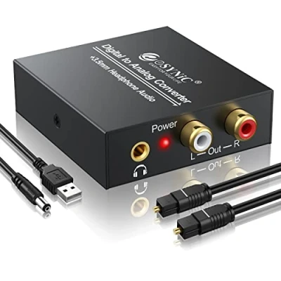 Afbeelding van Optische naar RCA converter, eSynic 192 kHz DAC digitale analoge audio converter (Cinch), Toslink SPDIF stereo audio, L/R en 3,5 mm stekker voor PS3, PS4, Xbox, HDTV, DVD