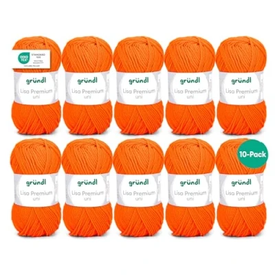 Afbeelding van Gründl Lisa Premium Uni brei en haakgaren (zacht wolachtig karakter, onderhoudsvriendelijk, breigaren van 100% polyacryl, 50 g/133 m, naalddikte: 3,5 4,5, 10 bollen à g), neonoranje