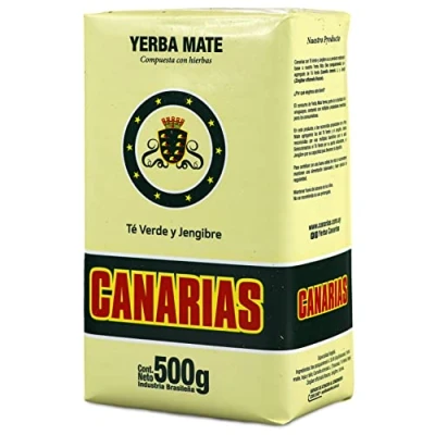 Afbeelding van Canarias Yerba Mate Thee Verde Y Jengibre 500g + Gift Sample (40g):Rijk aan antioxidanten en vitamines, versnelt de stofwisseling, suikervrij Uruguay